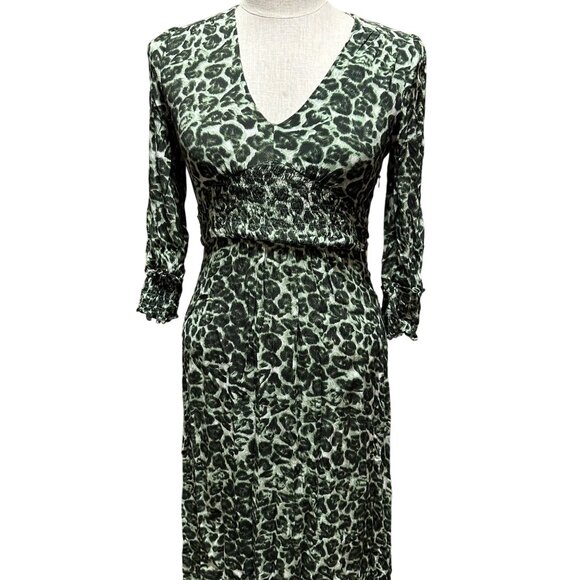 Whistles Smocked Midi Leopard Print Dress - Picture 3 of 8